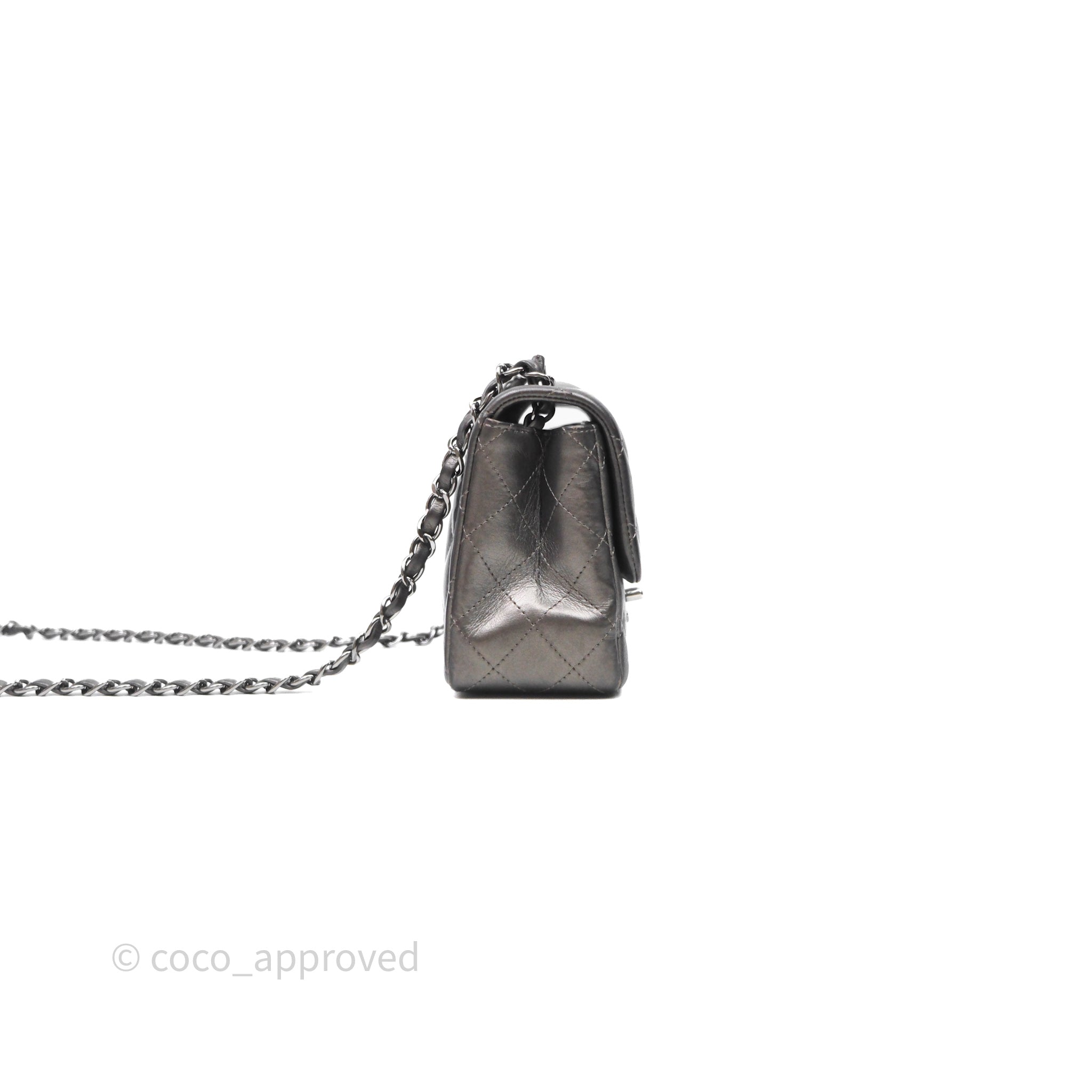 Chanel Mini Square Metallic Dark Grey Lambskin Dark Silver