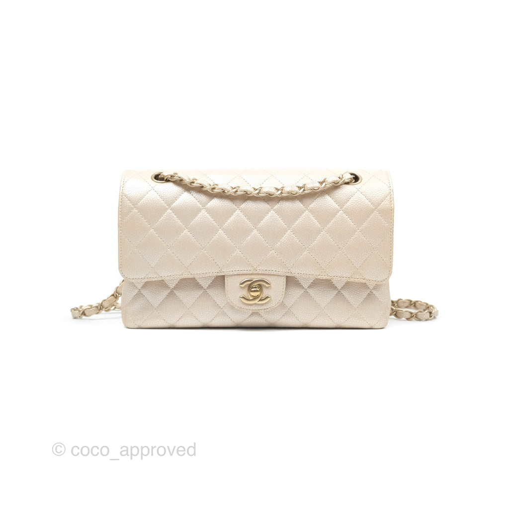 Chanel Classic M L Medium Double Flap Iridescent Pearly Caviar Aged Go Coco Approved Studio