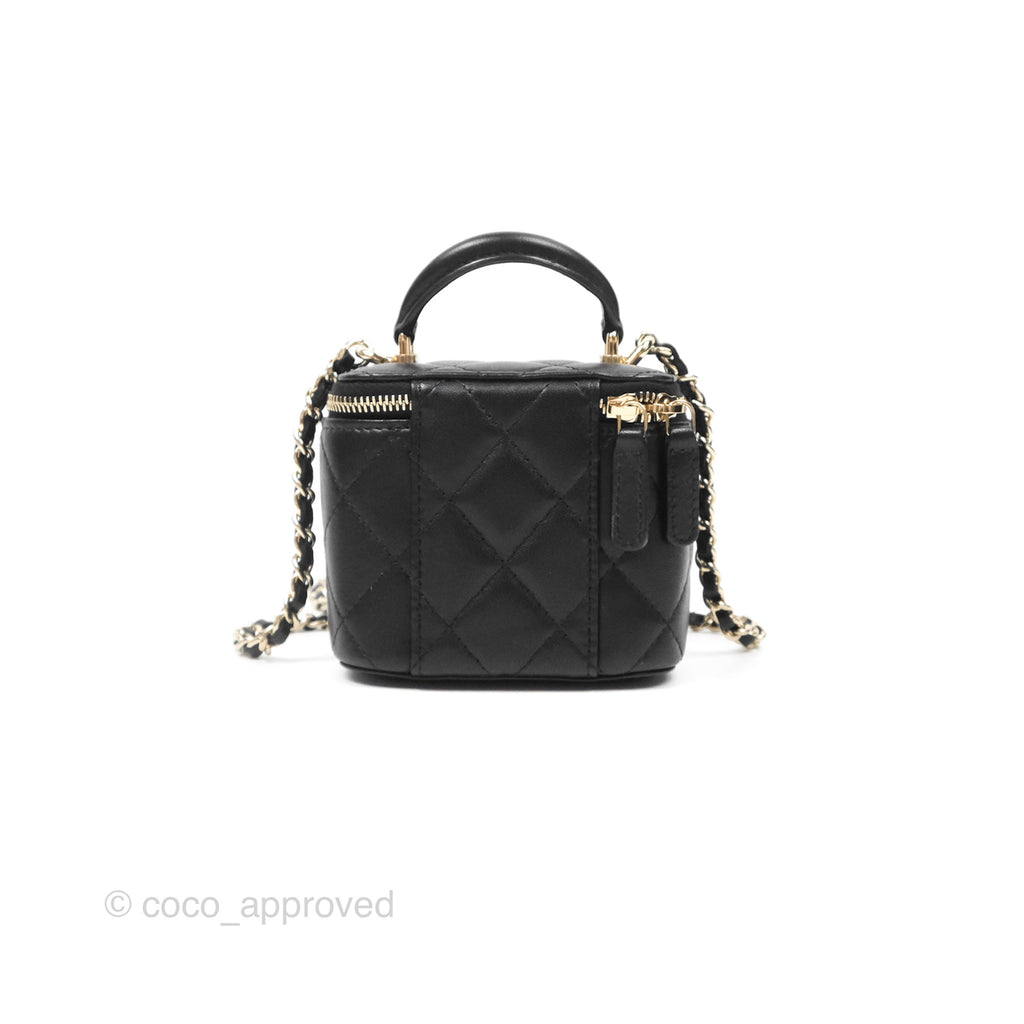 Chanel Mini Top Handle Vanity With Chain Black Lambskin Gold Hardware