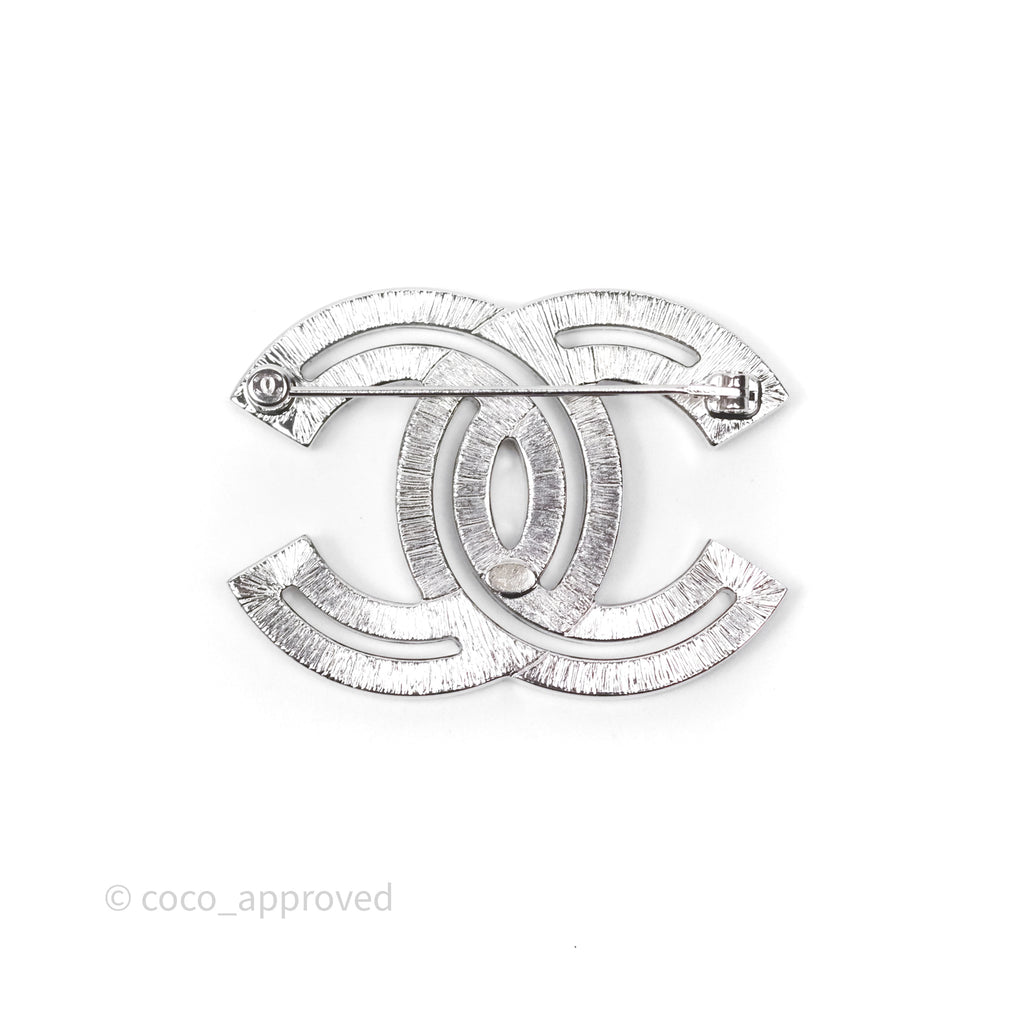 Chanel Crystal CC Brooch Silver Tone 22P