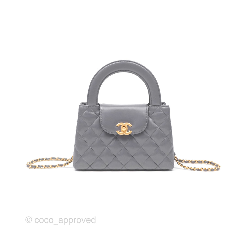 Chanel Kelly Bag Quilted Grey Shiny Calfskin Aged Gold Hardware