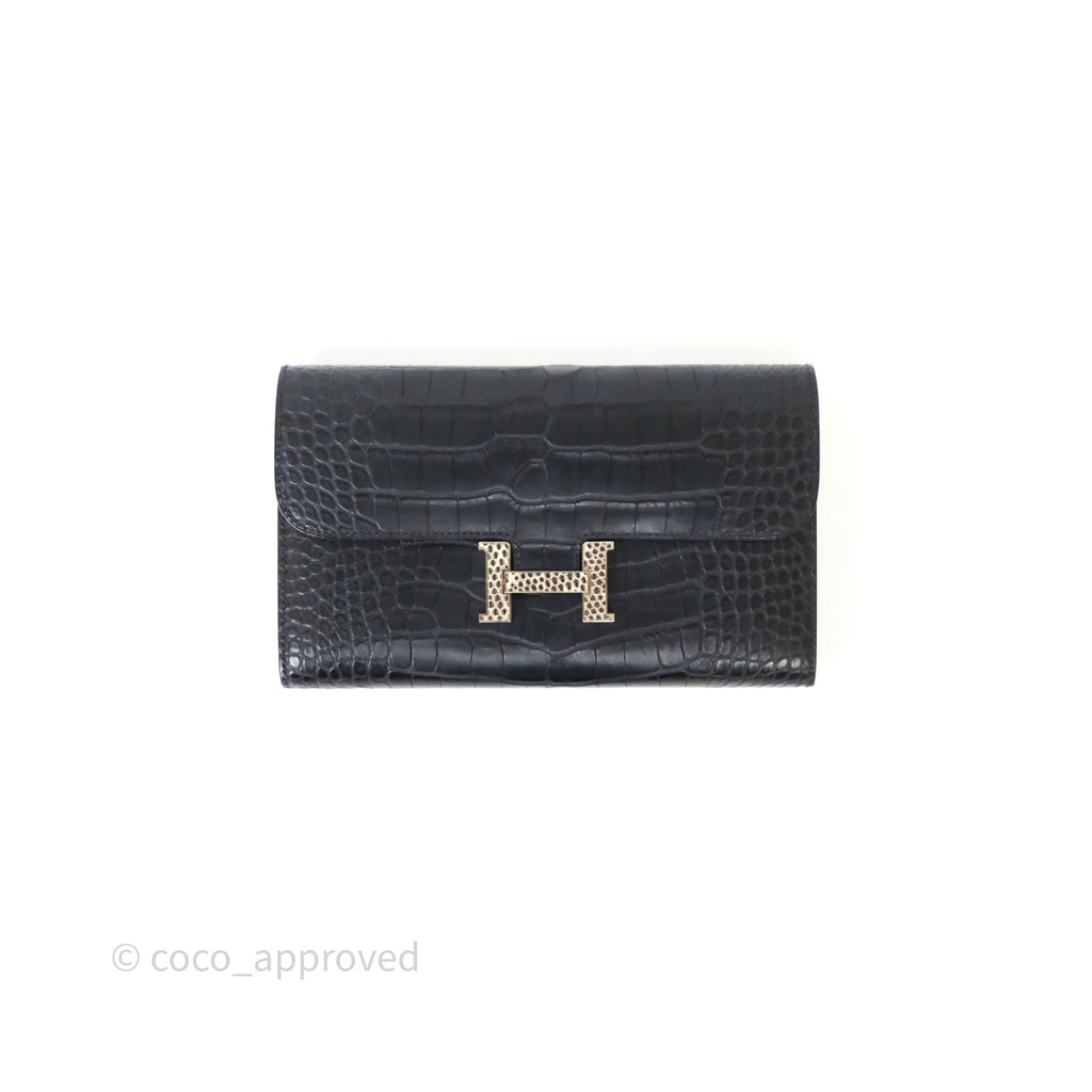 Hermes Constance Wallet Bleu Nuit 2Z Matte Alligator Ombre Lizard Buckle