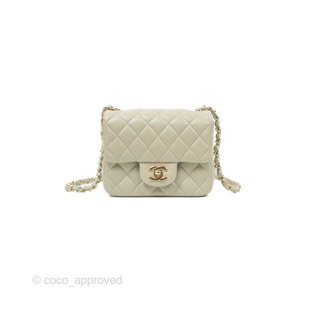 Chanel Mini Square Quilted Grey Lambskin Gold Hardware