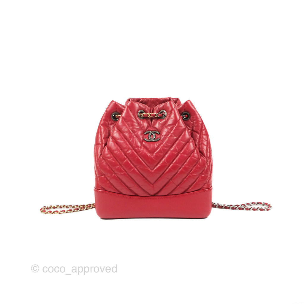 Chanel Small Chevron Gabrielle Backpack Dark Pink Aged Calfskin