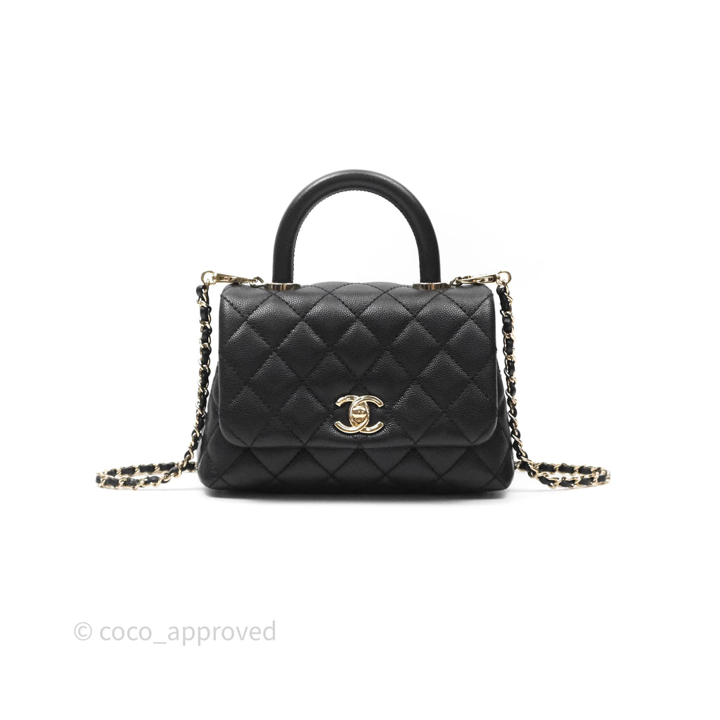 Chanel Mini Coco Handle Quilted Black Caviar Gold Hardware