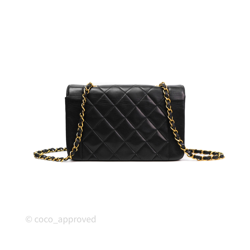 Chanel Vintage Quilted Small Classic Diana Flap Bag Black Lambskin 24K Gold Hardware