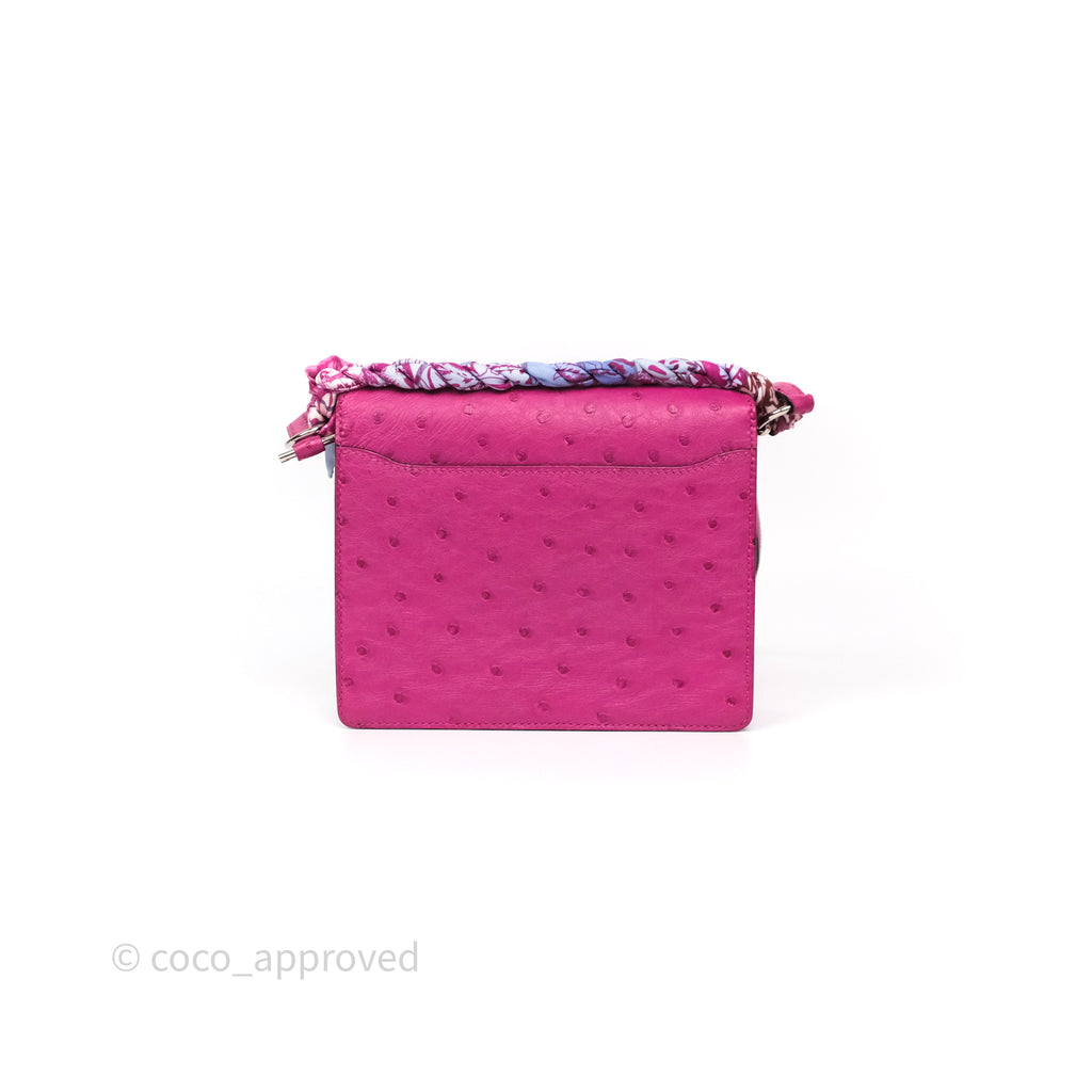 Hermès Roulis Mini 18 Rose Pourpre L3 Autruche Palladium Hardware