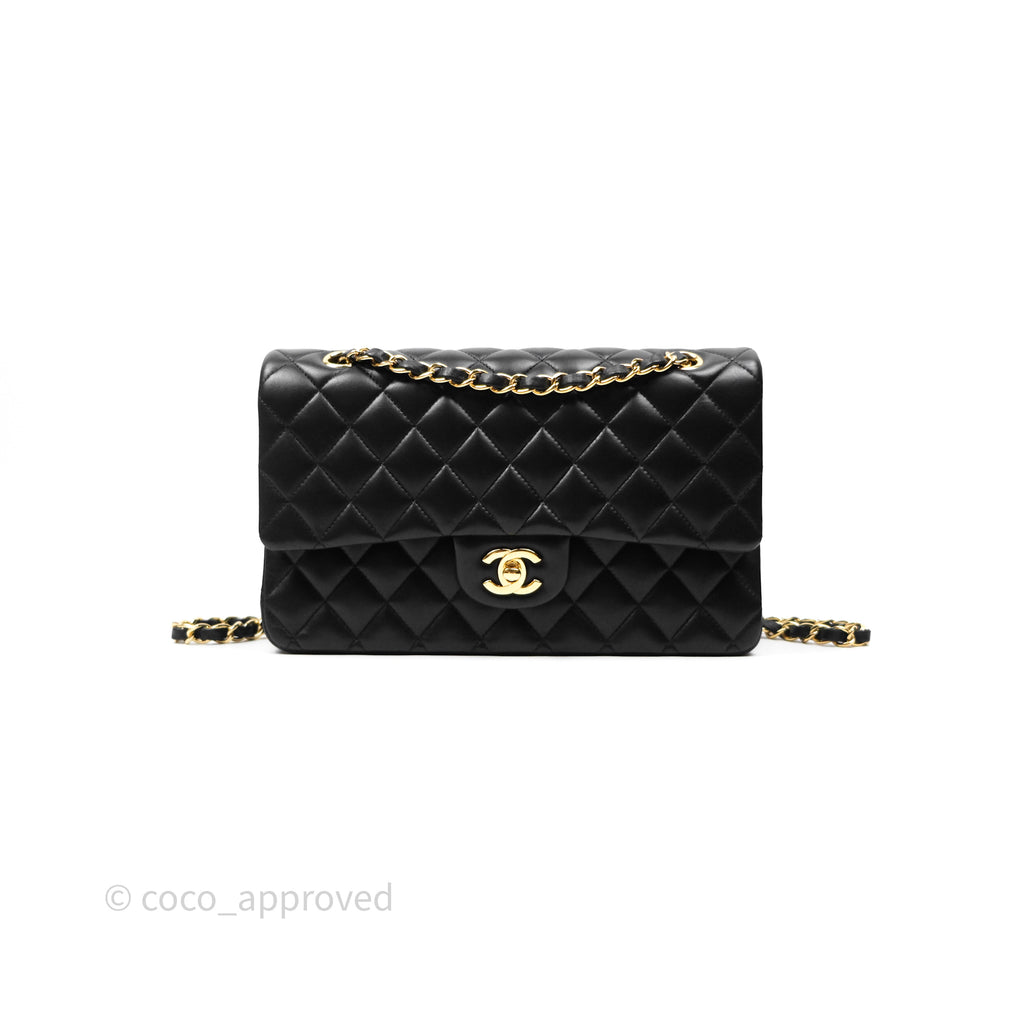 Chanel Classic M/L Medium Flap Quilted Black Lambskin Gold Hardware