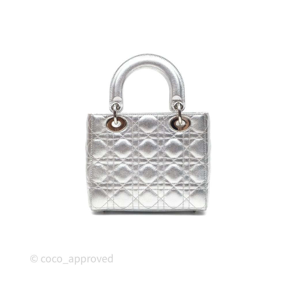 Christian Dior Small Lady Dior My ABCDior Silver Metallic Grained Calfskin Cannage