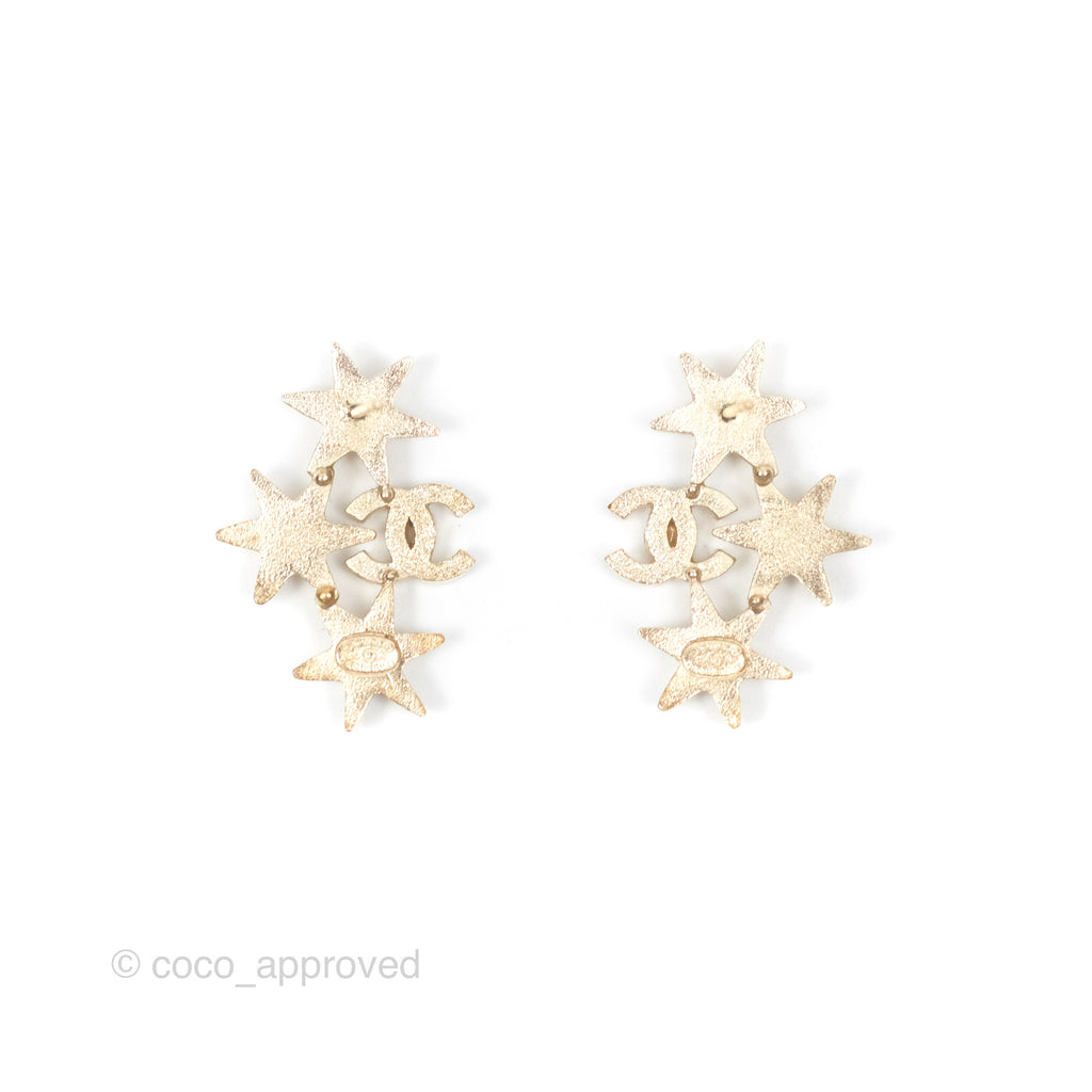 Chanel Crystal CC Star Earrings Gold Tone 15A