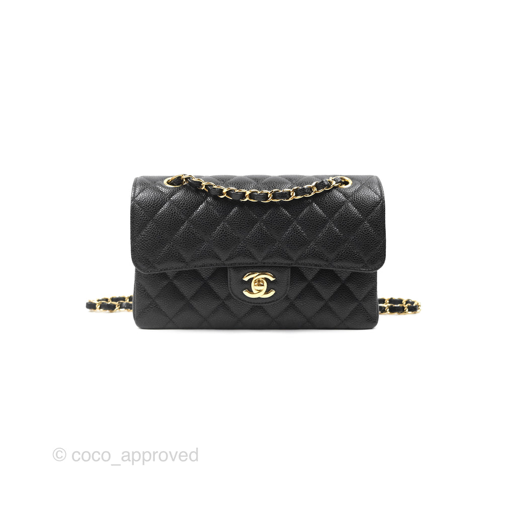 Chanel Small S/M Classic Flap Quilted Black Caviar Gold Hardware