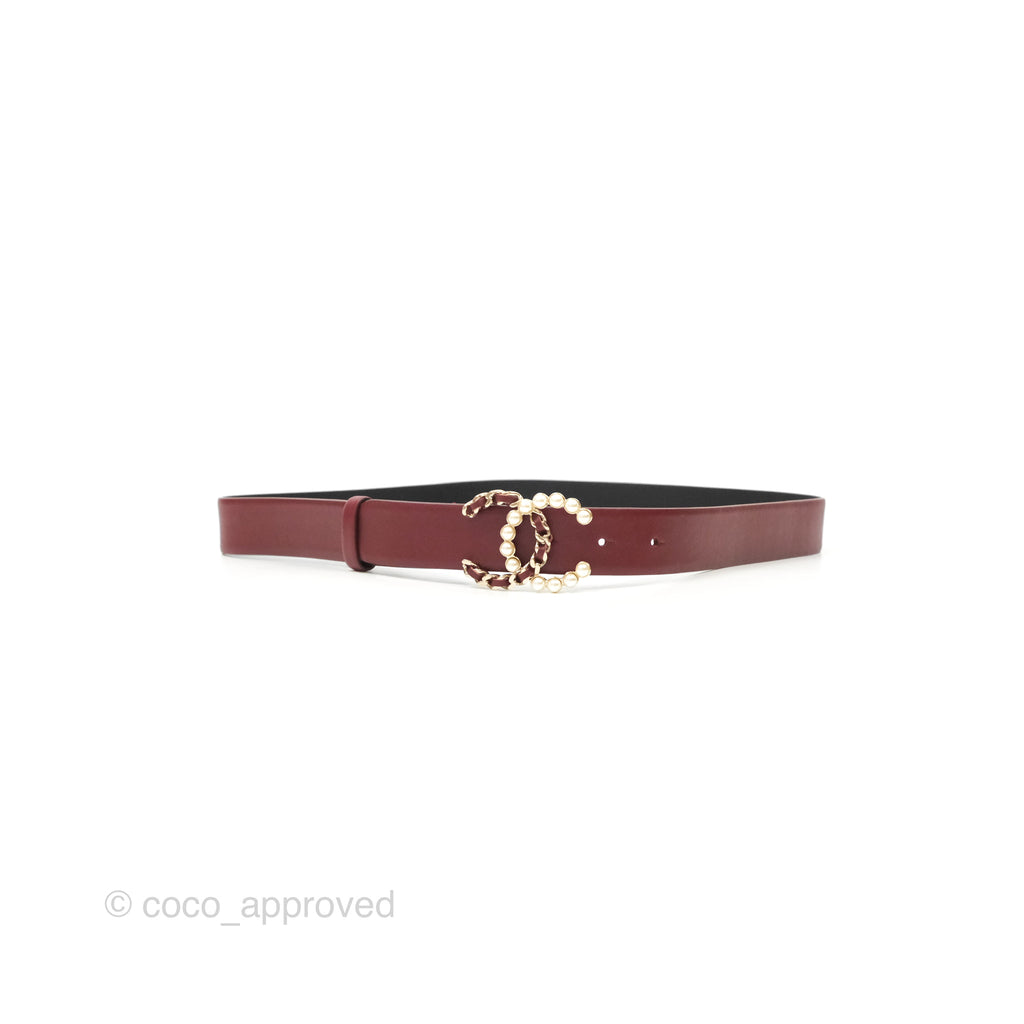 Chanel Pearl Woven CC Belt 30mm Burgundy 17B