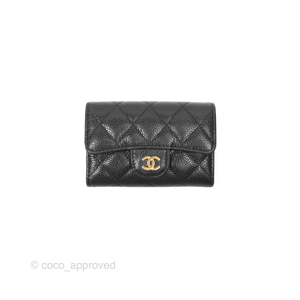Chanel Quilted Flap Card Holder Black Caviar Gold Hardware