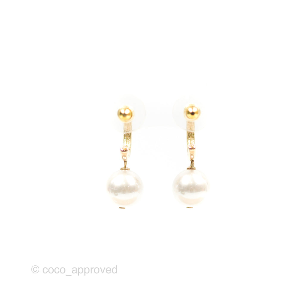 Chanel CC Crystal Pearl Drop Earrings Gold Tone 22S