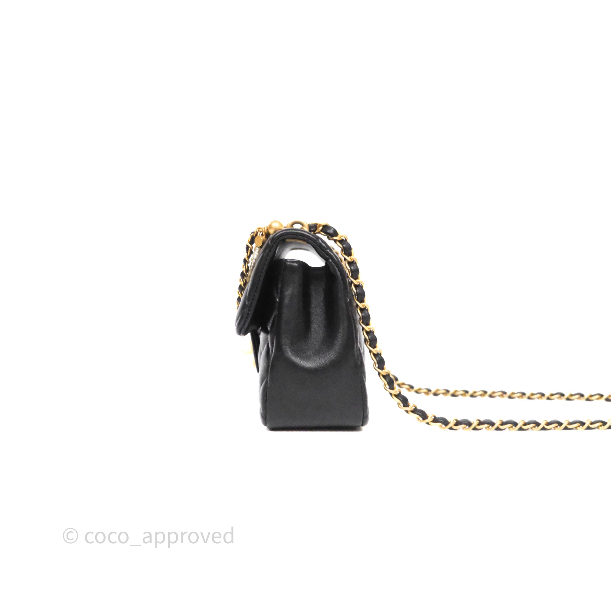 Chanel Pearl Twist Mini Square Flap Quilted Black Shiny Lambskin