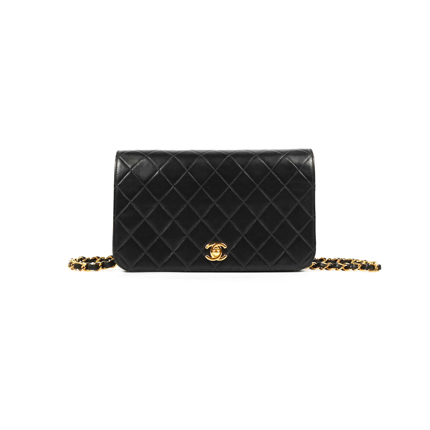 Chanel Vintage Full Flap Quilted Shoulder Bag Black Lambskin 24K