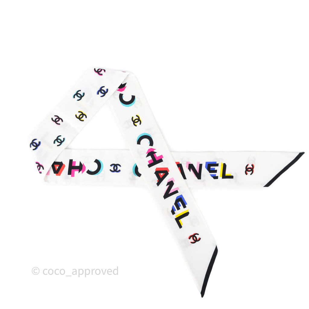 Chanel Logo Silk Twilly White Multicolor