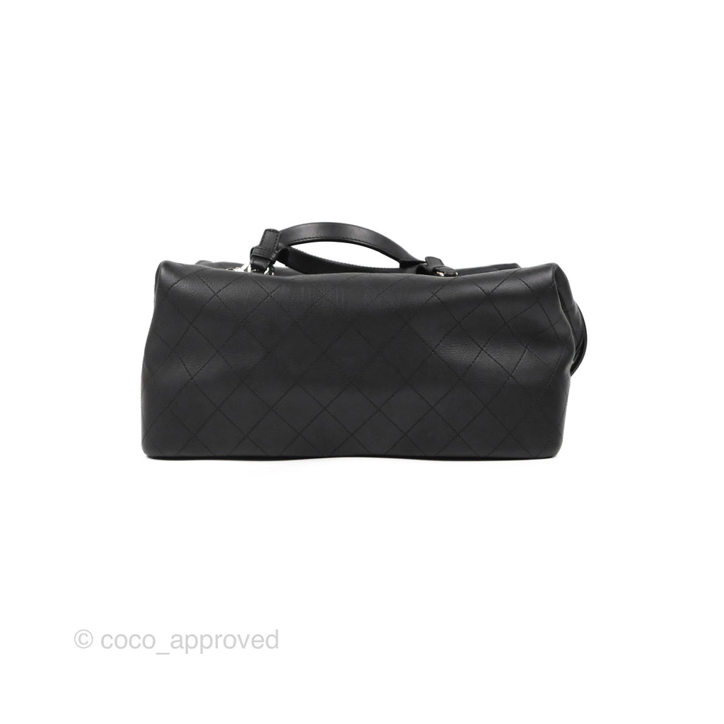 Chanel Flat Quilted Boston Bag Black Calfskin Silver Hardware