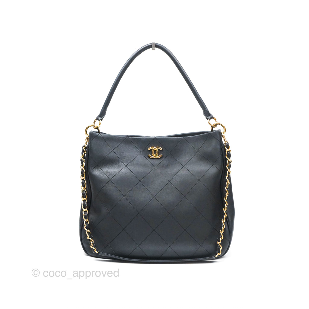 Chanel Large Hobo Tote Lambskin Black Aged Gold Hardware