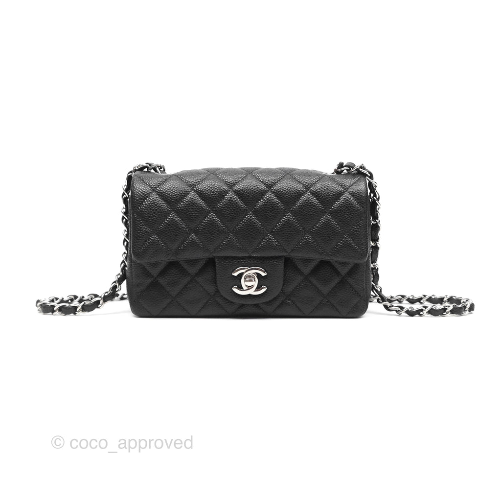 Chanel Mini Rectangular Flap Quilted Black Caviar Silver Hardware