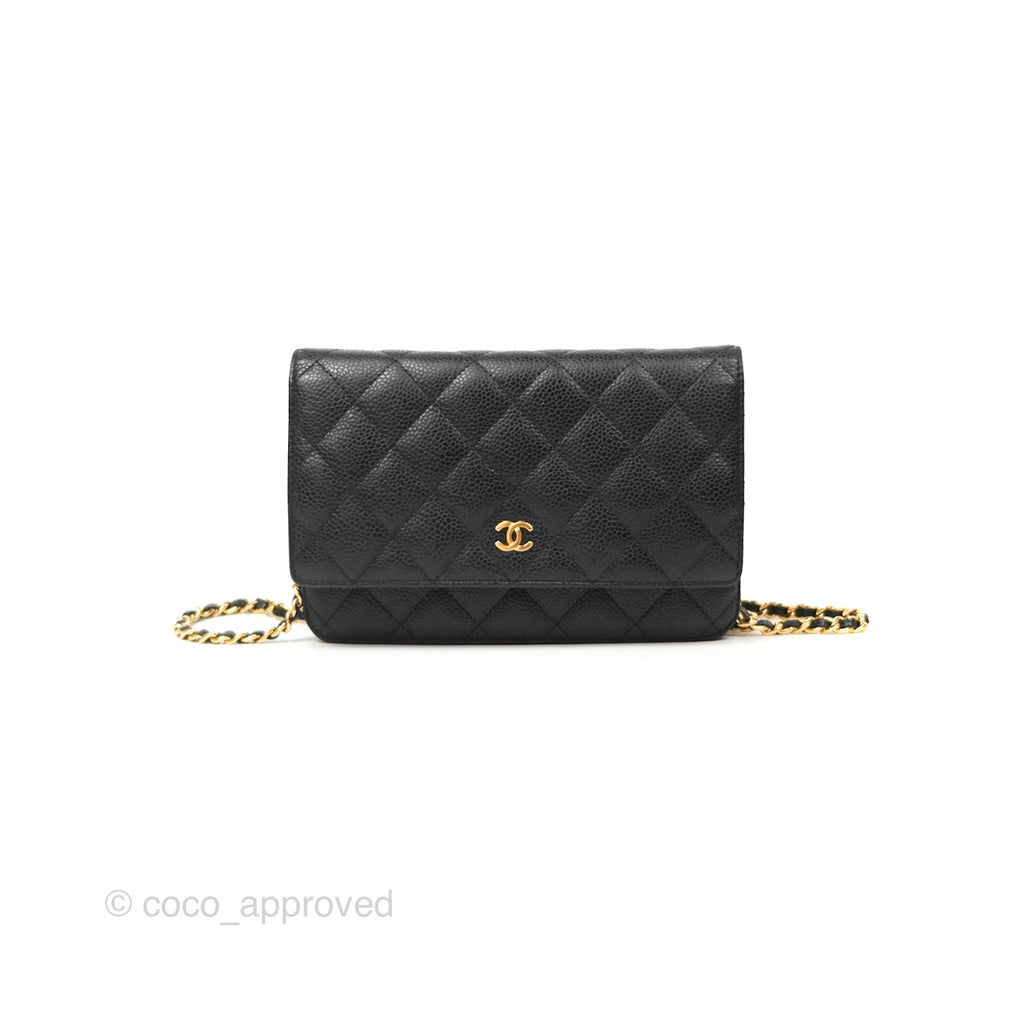 Chanel Classic Quilted Wallet On Chain WOC Black Caviar Gold Hardware