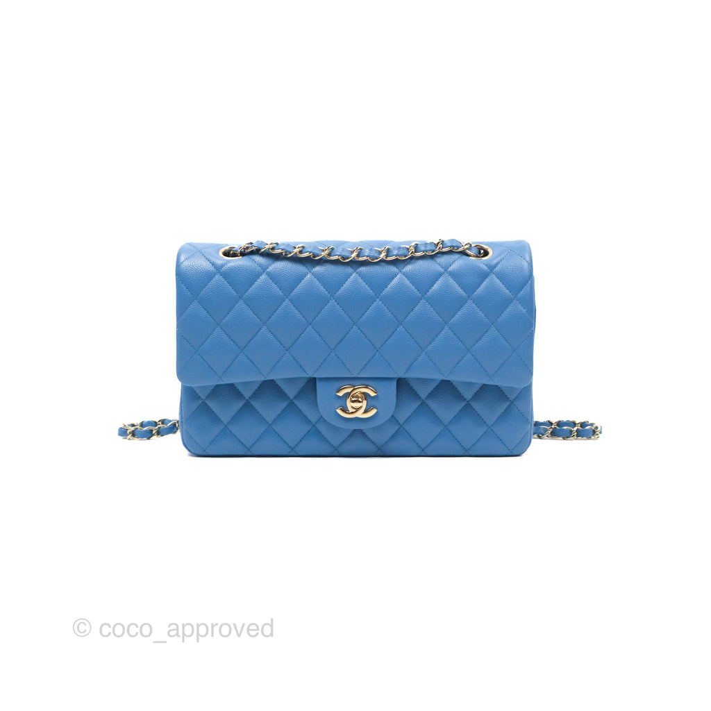 Chanel Classic M/L Medium Flap Quilted Blue Caviar Gold Hardware