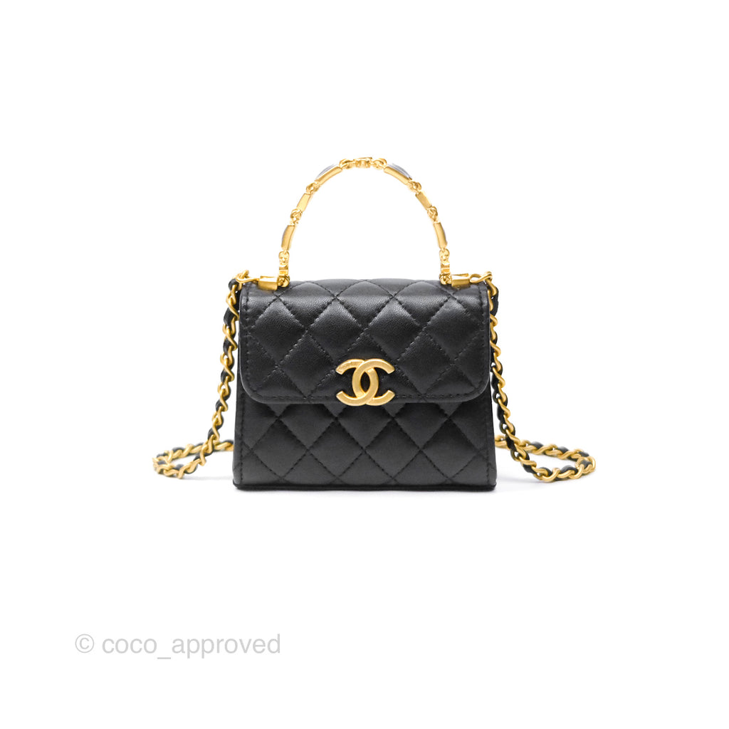 Chanel Mini Enamel Handle Clutch on Chain Black Lambskin Gold Hardware 22B