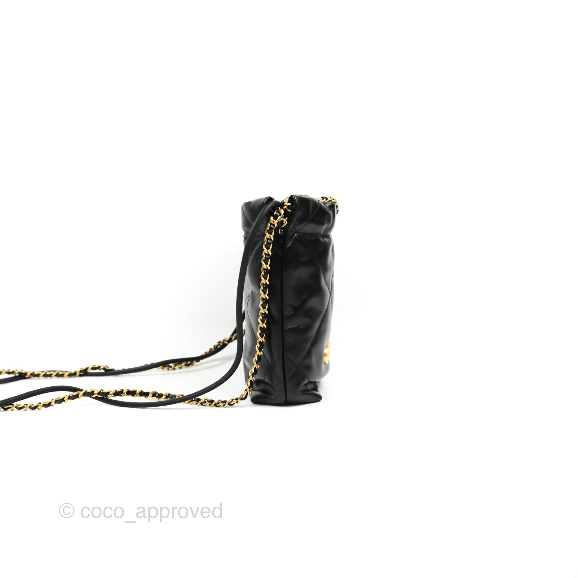 Chanel 22 Mini Bag with Pearl Chain Black Shiny Crumpled Calfskin