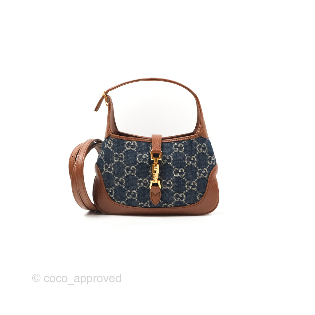 Gucci Jackie 1961 GG Supreme Denim Mini Shoulder Bag Gold Hardware