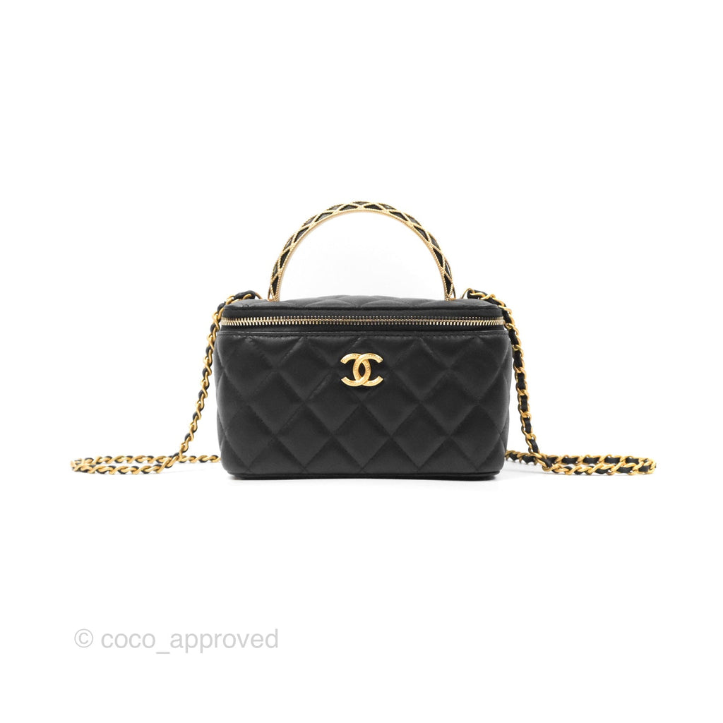 Chanel Top Handle Vanity Rectangular Black Lambskin Gold Hardware