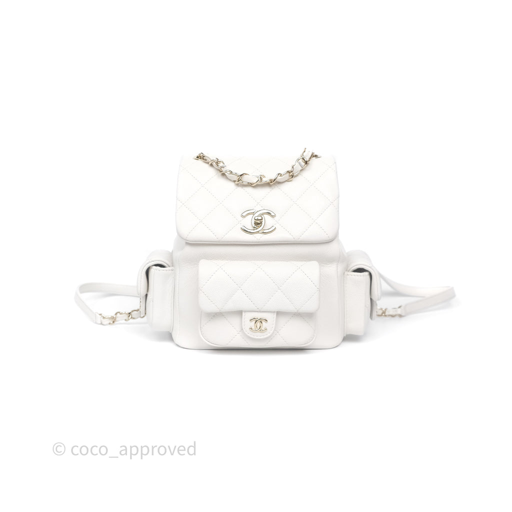 Chanel Duma Backpack White Caviar Gold Hardware 23K