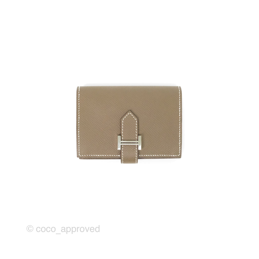 Hermes Bearn Card Holder Etoupe Epsom Palladium Hardware