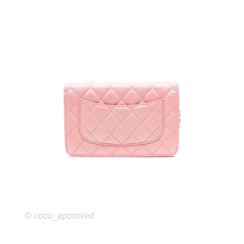 Chanel Classic Quilted Wallet on Chain WOC Iridescent Pink Caviar Gold Hardware