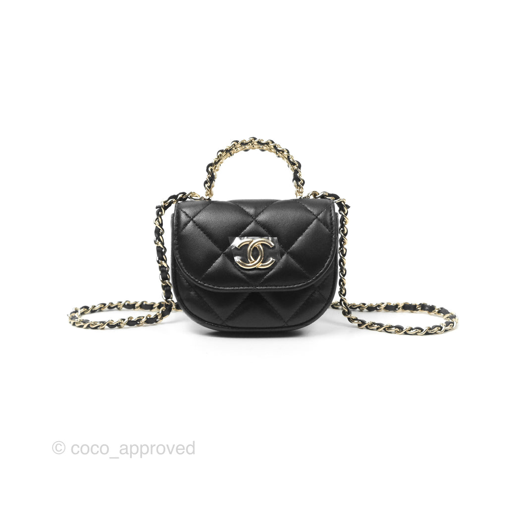 Chanel Pearl Top Handle Mini Clutch with Chain Black Lambskin Gold Hardware