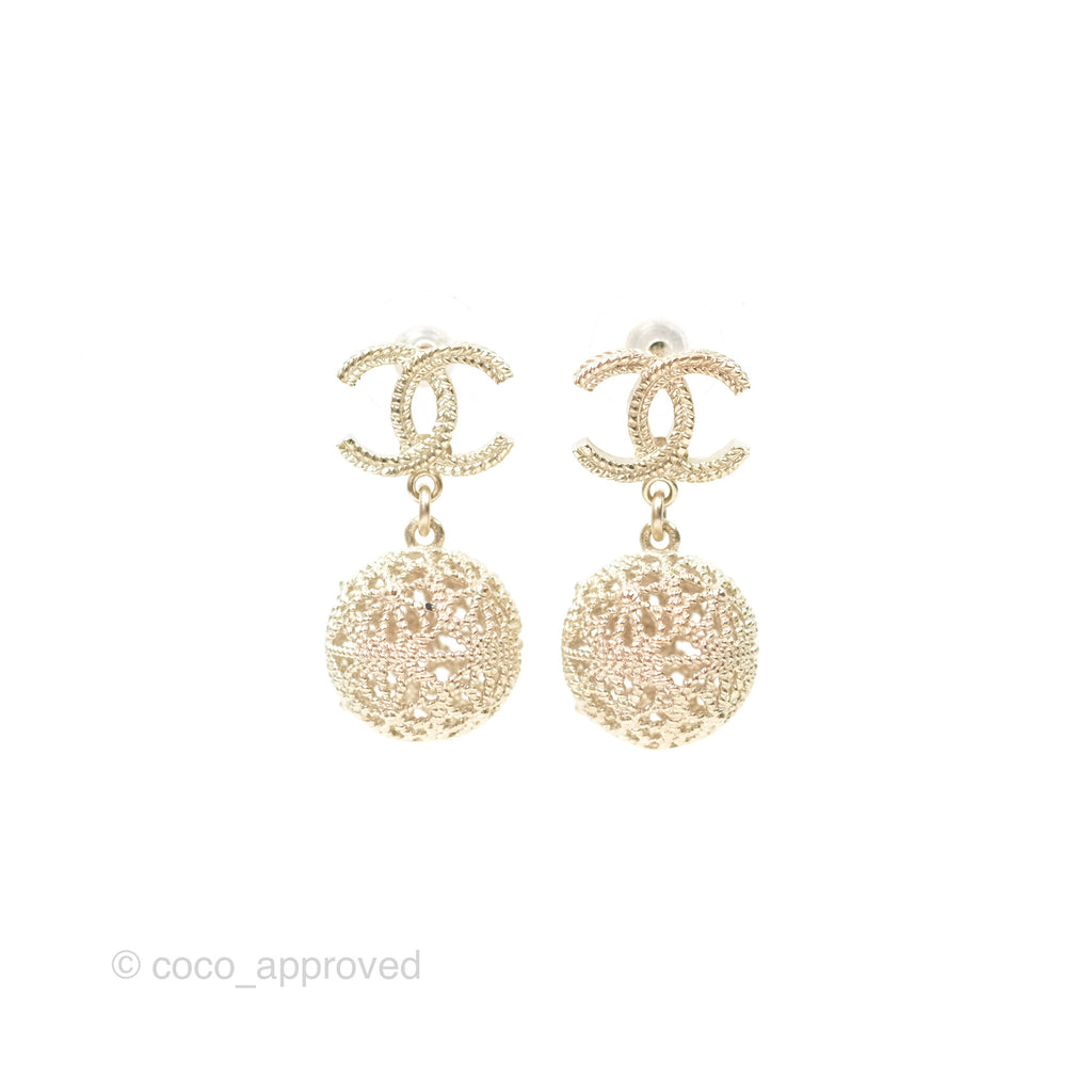 Chanel CC Drop Earrings Gold Tone