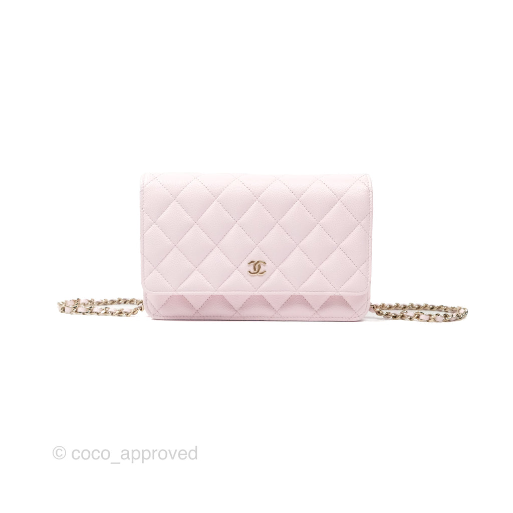 Chanel Classic Quilted Wallet On Chain WOC Sakura Pink Caviar Gold Hardware