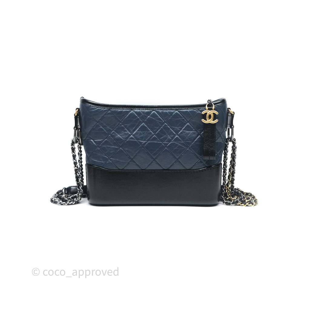 Chanel New Medium Gabrielle Hobo Quilted Navy Black Aged Calfskin