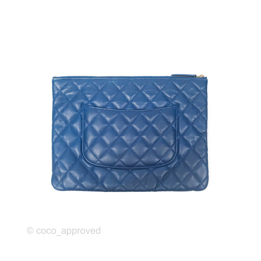 Chanel Medium Quilted O Case Blue Lambskin Gold Hardware