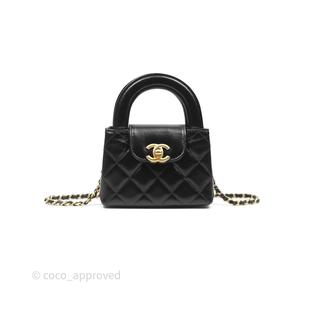 Chanel Mini Nano Kelly Bag Black Shiny Calfskin Aged Gold Hardware