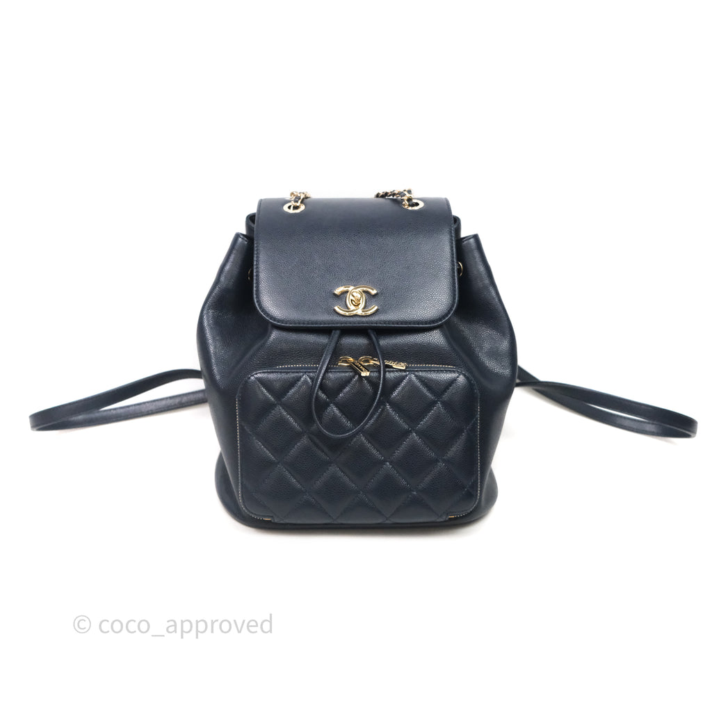 Chanel Quilted Business Affinity Backpack Navy Caviar Light Gold Hardware