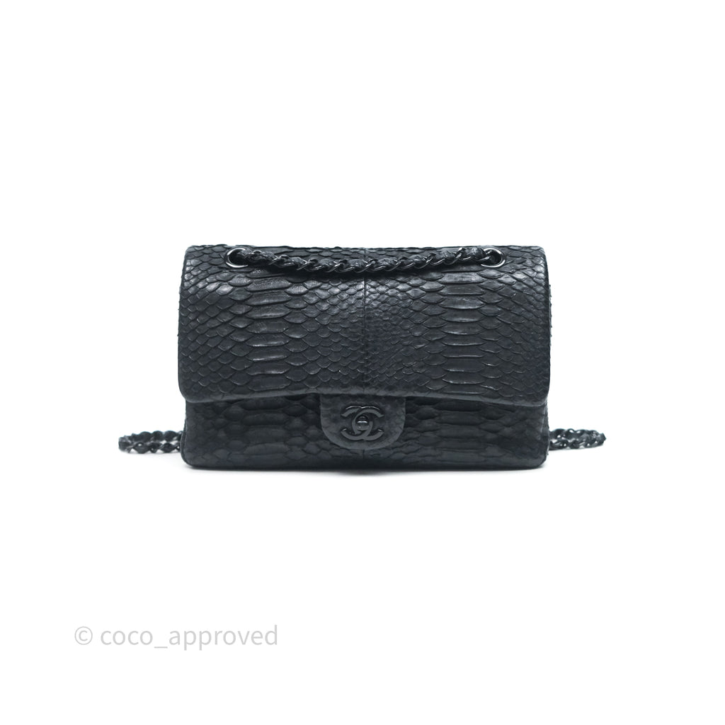 Chanel Classic M/L Medium Flap Black Python So Black Hardware