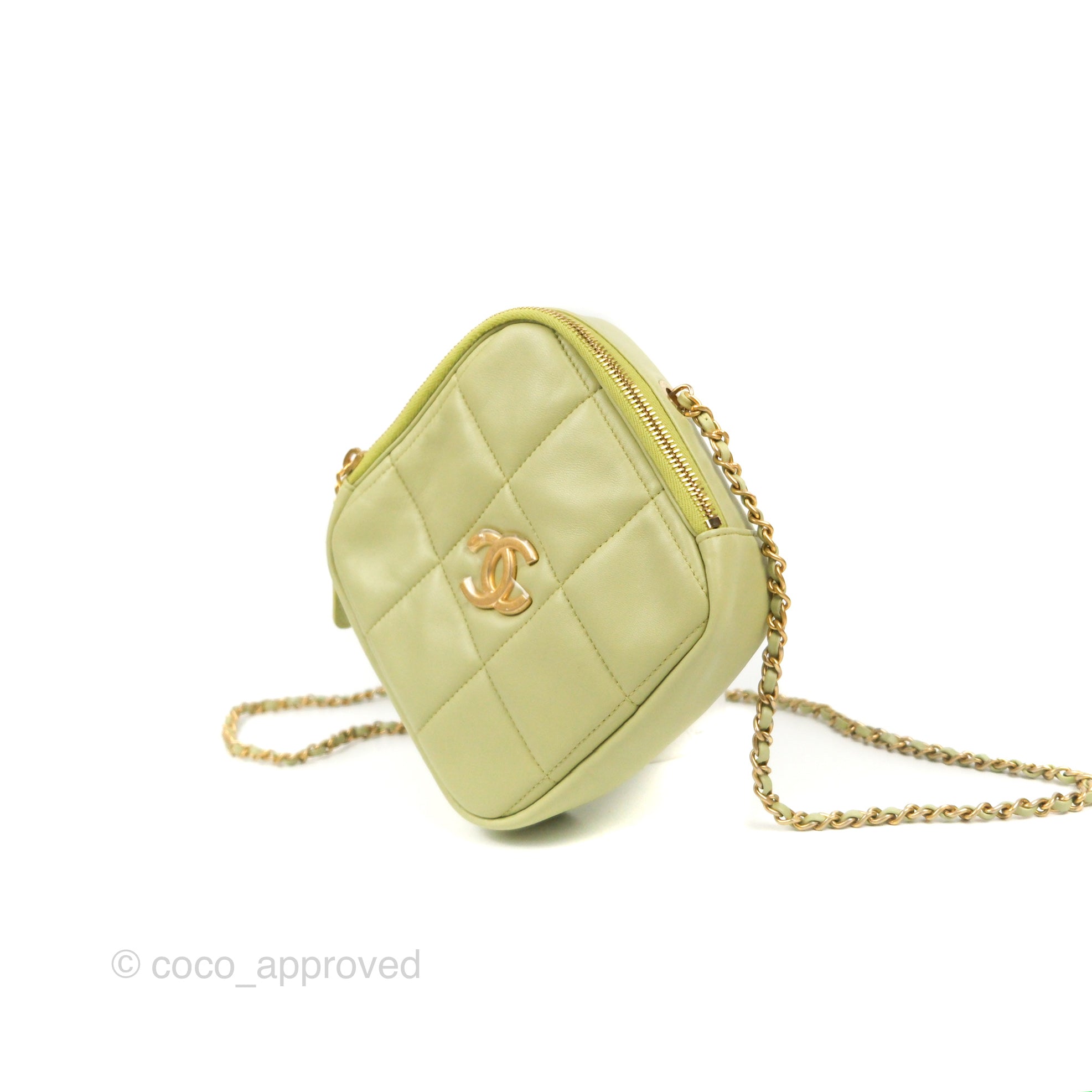 Chanel Small Quilted Diamond Cut Bag Green Lambskin Aged Gold Hardware –  Coco Approved Studio