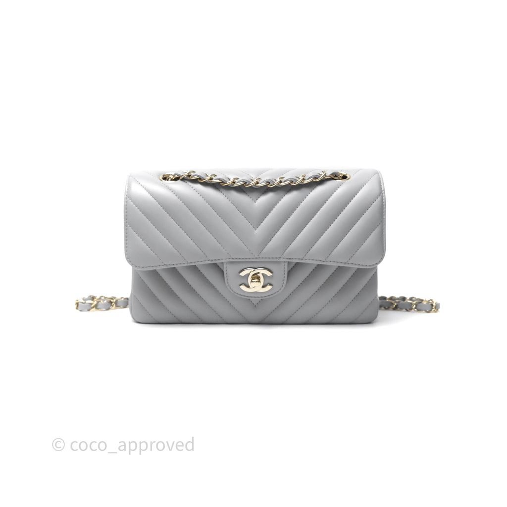 Chanel Classic Small Flap Chevron Grey Lambskin Gold Hardware