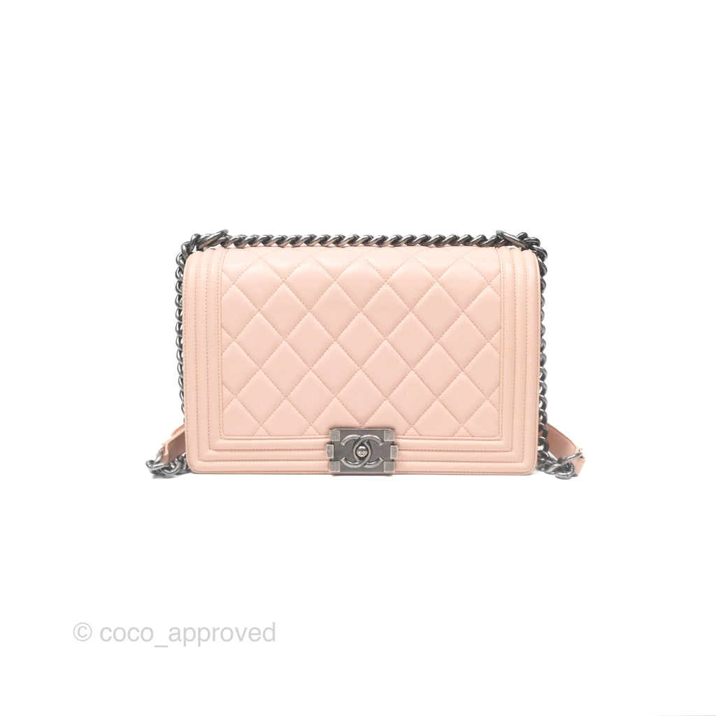 Chanel Quilted New Medium Boy Pink Lambskin Ruthenium Hardware