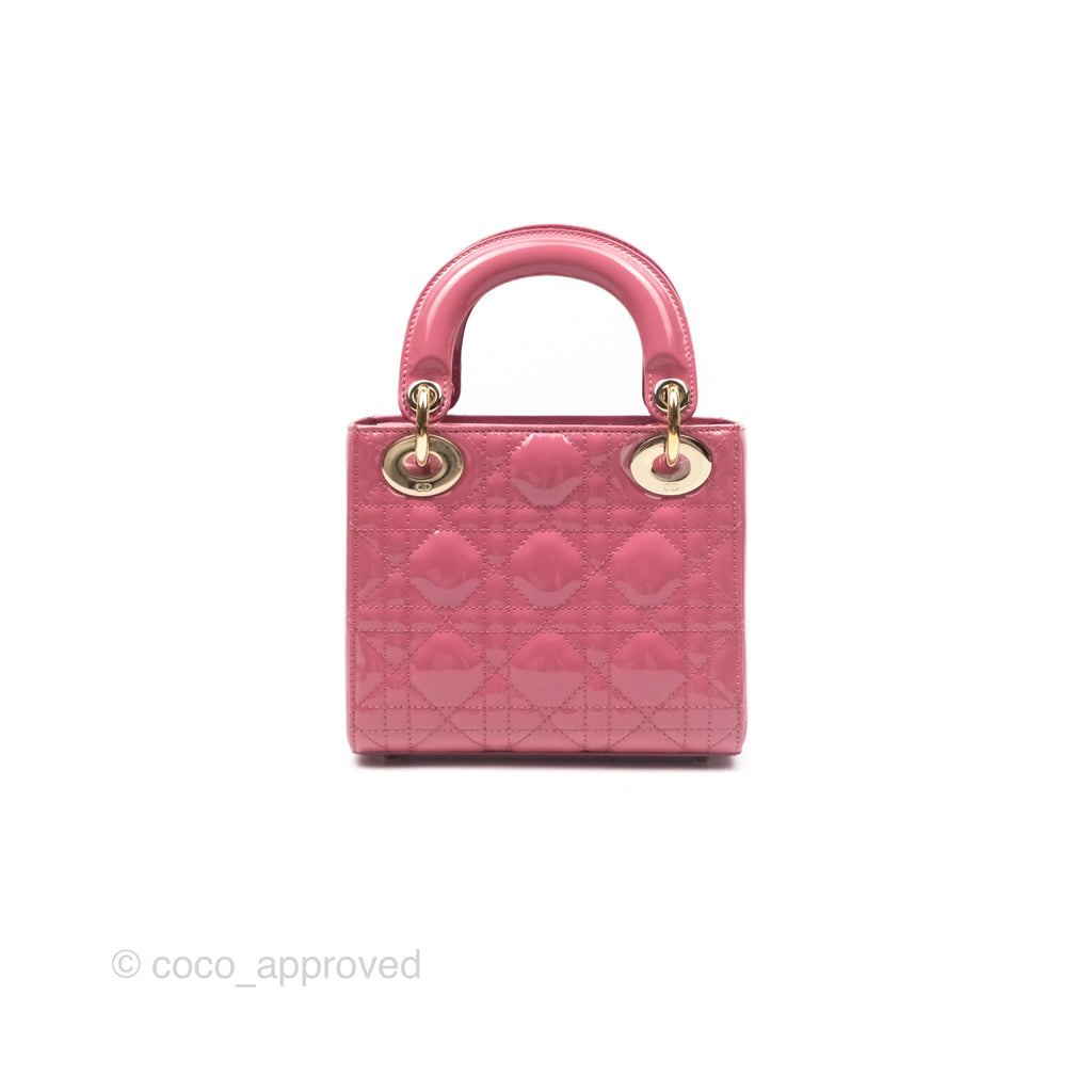 Christian Dior Mini Lady Dior Dusty Pink Patent Gold Hardware