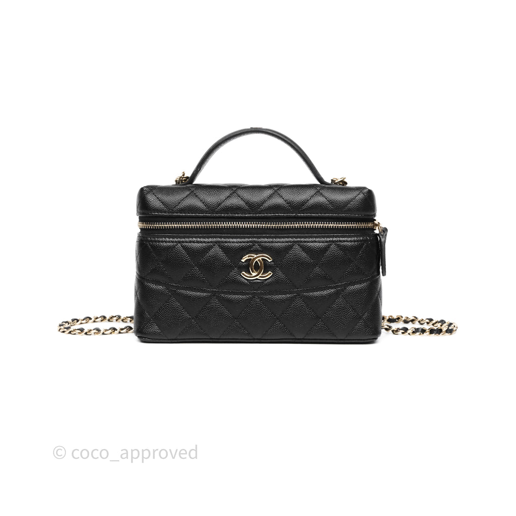Chanel Top Handle Long Vanity with Chain Black Caviar Gold Hardware 25C