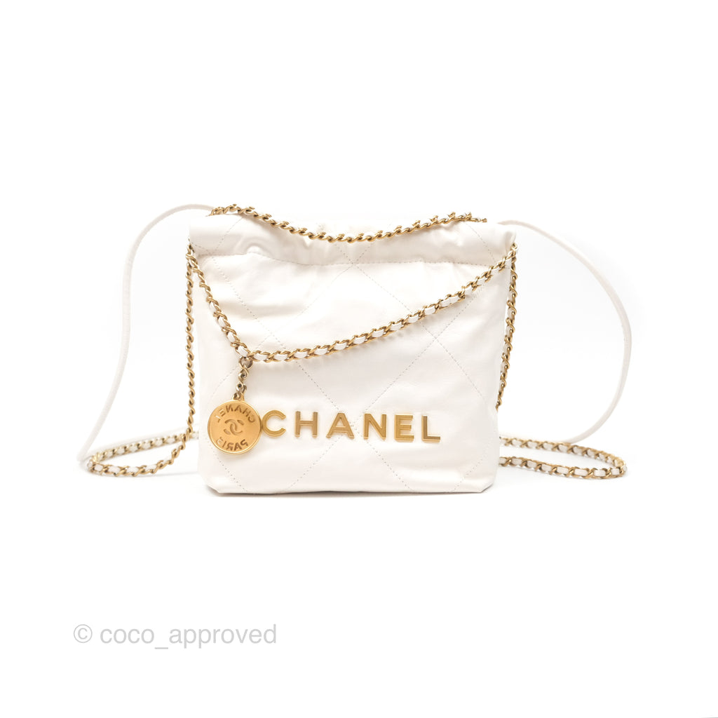 Chanel 22 Mini Bag White Crumpled Calfskin