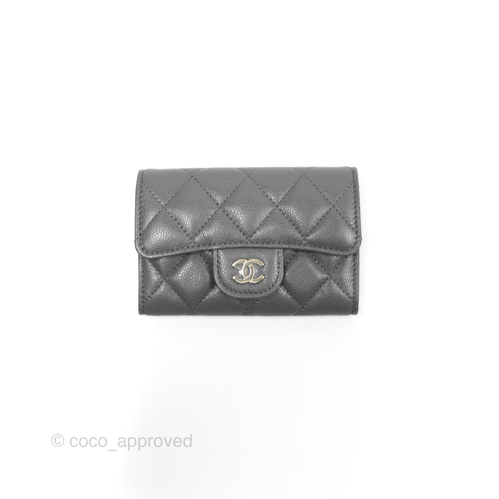 Chanel Classic Flap Card Holder Dark Grey Caviar Gold Hardware