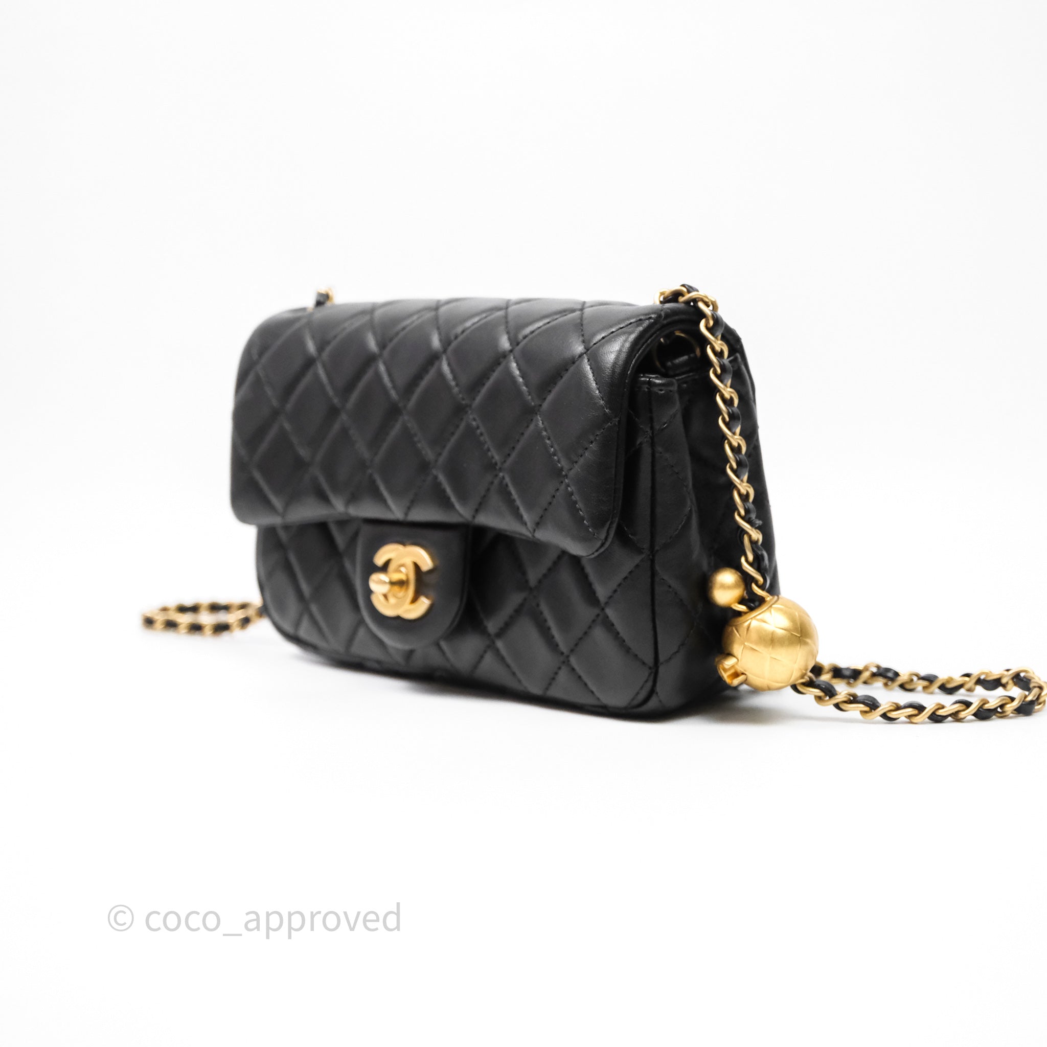 Chanel Mini Rectangular Pearl Crush Quilted Black Lambskin Aged