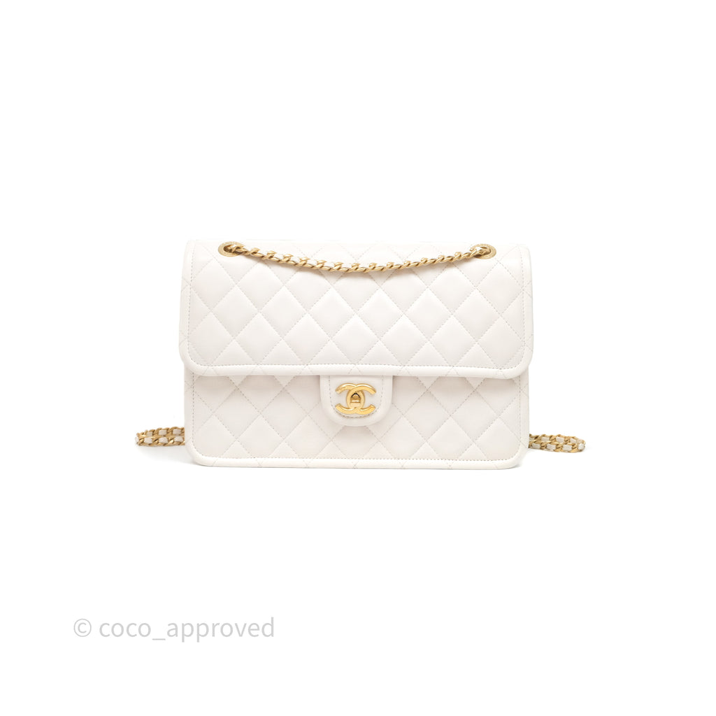Chanel Large Quilted Sweet Classic Flap White Caviar Aged Gold Hardware